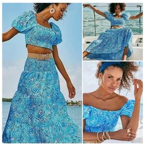 NWT Lilly Pulitzer Aston Maxi Skirt Set Amalfi Blue By The Seashore Medium